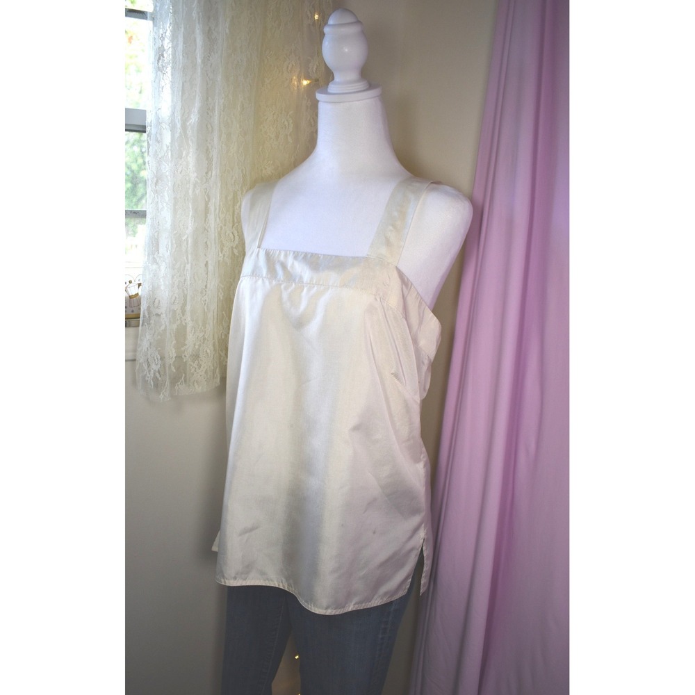 Angelina Jean‎ Ivory Satin Cami Square Neck Back Zip Tank Top Cream New